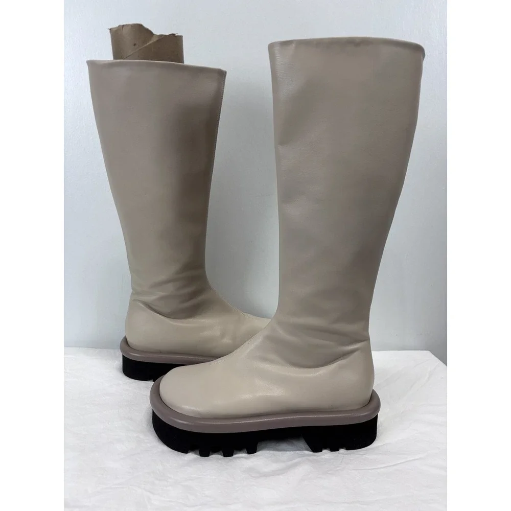 JW Anderson Bumper Boots Sz 38 US 7 Women's Knee High Taupe Sheepskin Leather